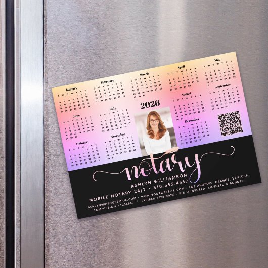 Calendrier 2027 Notaire Noir Rose Code QR Magnet