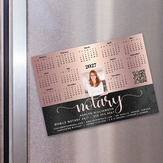 Calendrier 2027 Notaire Rose Noir Code QR Magnet