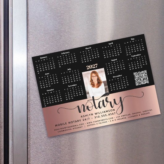 Calendrier 2027 Notaire Rose Noir Code QR Magnet