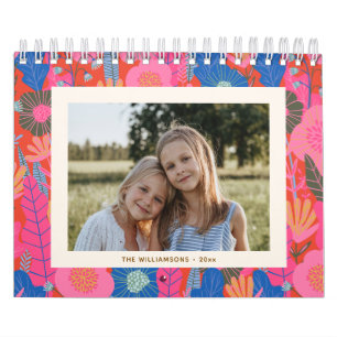 Calendrier 2027 Photos de famille personnalisées Floral rouge