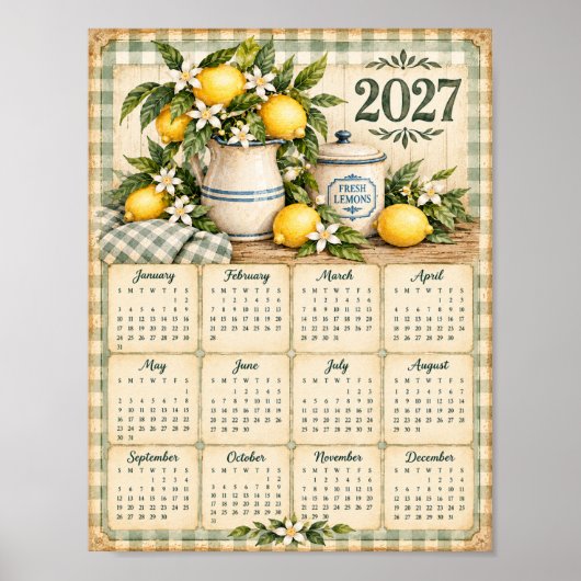 Calendrier 2027 Poster mural (Gingham/Citron) (Devant)