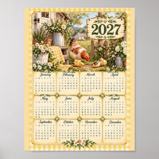 Calendrier 2027 Poster Mural - Poules de Ferme