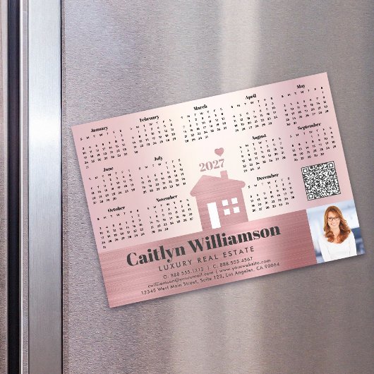 Calendrier 2027 Rose Magnet Code QR Photo Agent Im