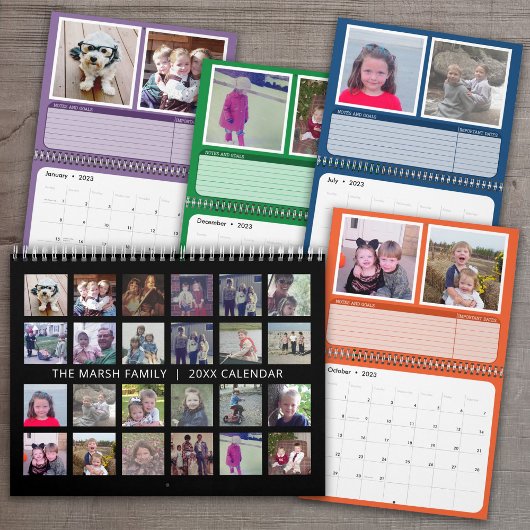 Calendrier 24 Collage de photos - 2 par mois - Dates Notes Ob