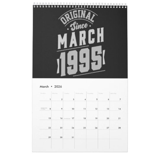 Calendrier 30th Birthday Calendar  (Mar 2026)