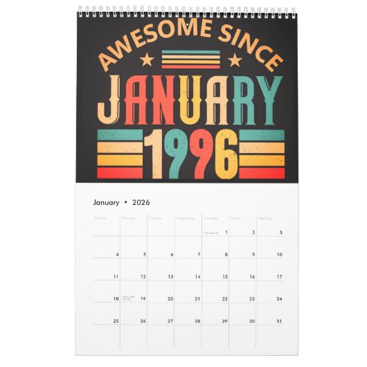 Calendrier 30th Birthday Calendar (Jan 2026)