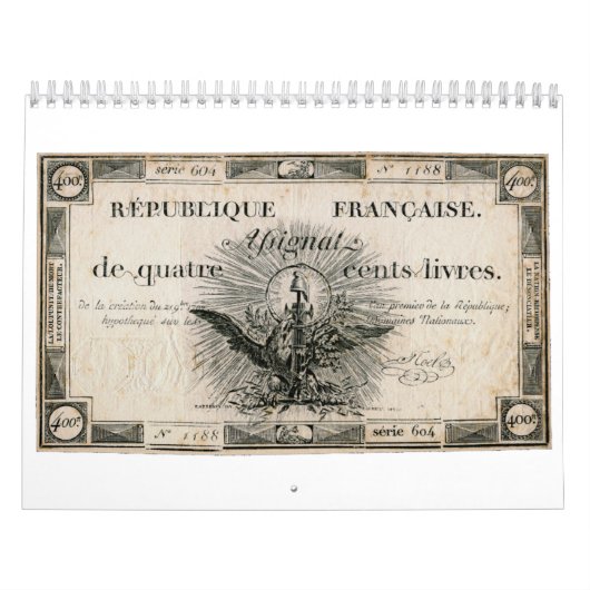 Calendrier 400 Livres Révolution française Assignat Note banc (Protection)