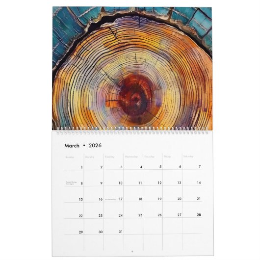Calendrier Abstract Tree Ring 2026 Calendar (Mar 2026)