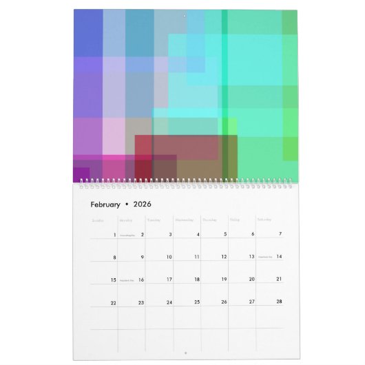 Calendrier abstrait coloré et transparent (Feb 2026)