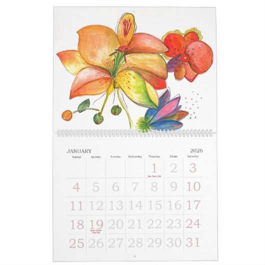 Calendrier abstrait de fleurs et d'orchidées (Jan 2026)