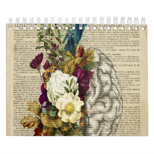 Calendrier affiche d'anatomie du cerveau floral médical