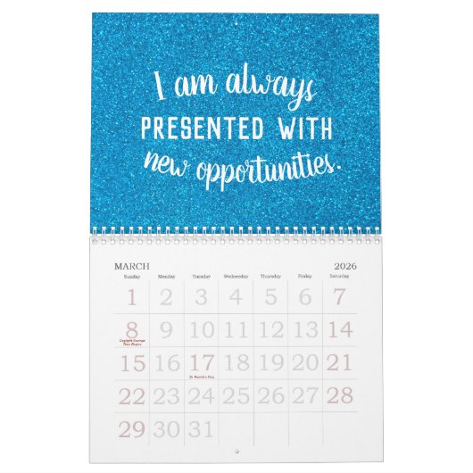 Calendrier Affirmations positives Parties scintillant de pier (Mar 2026)