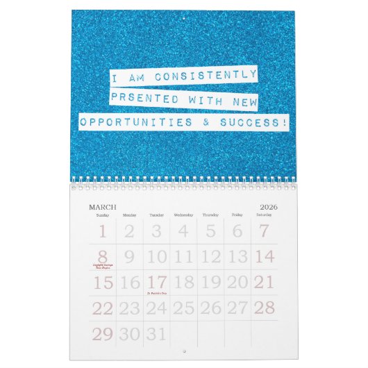 Calendrier Affirmations positives Parties scintillant de pier (Mar 2026)