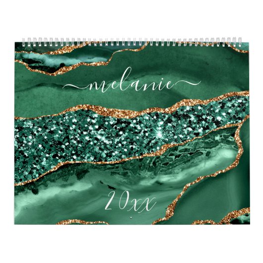 Calendrier Agate Green Gold Parties scintillant Marbre Votre (Protection)
