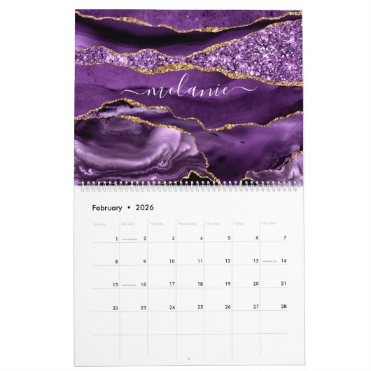 Calendrier Agate Violet violet or Parties scintillant Géode N (Feb 2026)