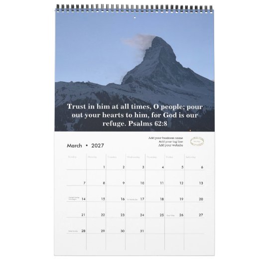 Calendrier Ajouter un logo d'entreprise Bible Écriture Origin (Mar 2027)