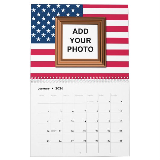 Calendrier Ajouter Vos Photos American Flag Patriotic 2025 (Jan 2026)