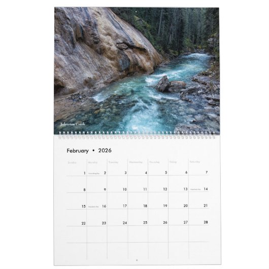 Calendrier Alberta, Canada - Parc national Banff-Jasper (Feb 2026)