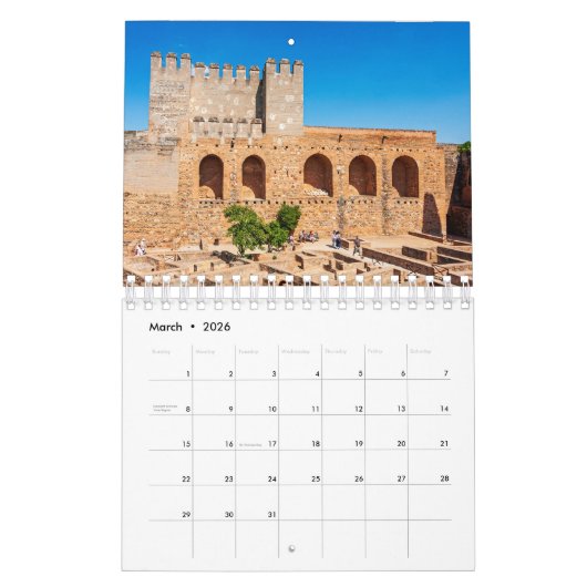 Calendrier Alhambra, Grenade, Espagne 12 mois (Mar 2026)