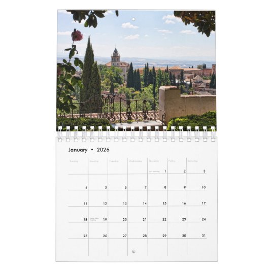Calendrier Alhambra, Grenade, Espagne 12 mois (Jan 2026)