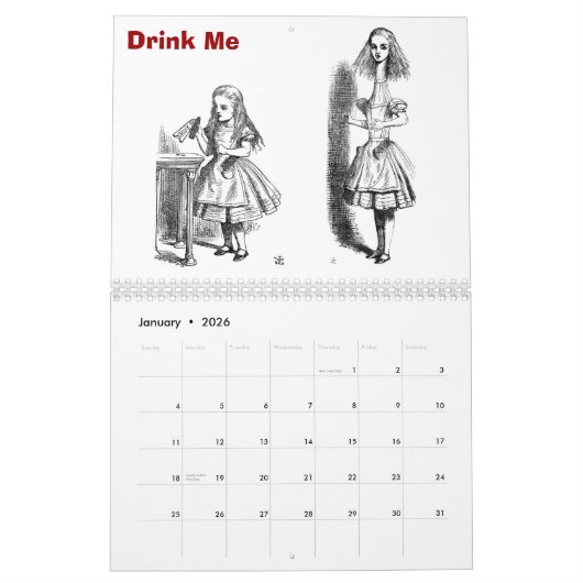 Calendrier Alice au pays des merveilles, l'année dans les (Jan 2026)