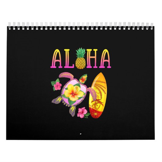 Calendrier Aloha Cool Kawaii Turtle Surfboard Hawaiian Turtle (Protection)