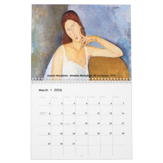 Calendrier Amedeo Modigliani (Mar 2026)