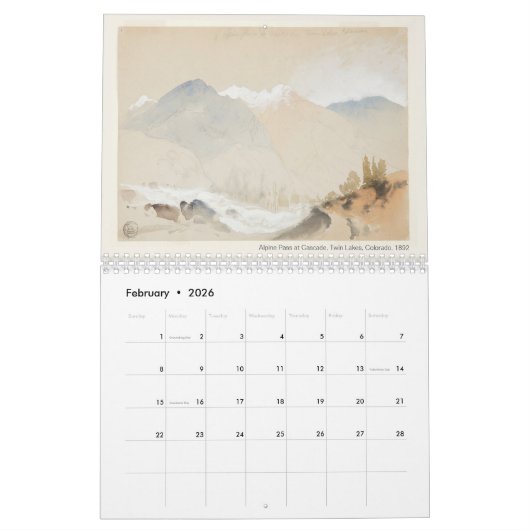 Calendrier American Art Thomas Moran Aquarelle Paysages (Feb 2026)