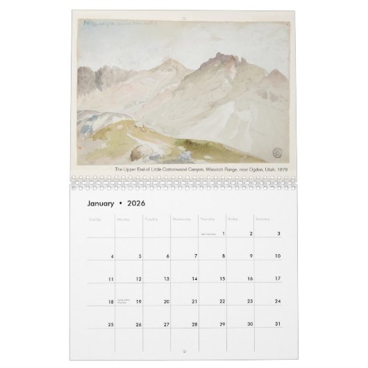 Calendrier American Art Thomas Moran Aquarelle Paysages (Jan 2026)