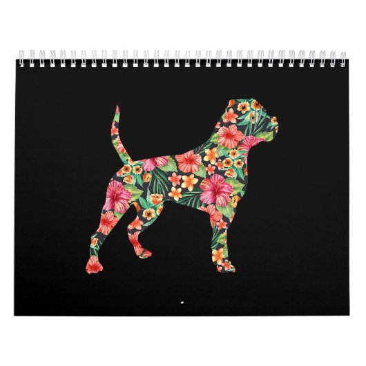 Calendrier American Bulldog Flower Dog Silhouette Floral Cade (Protection)