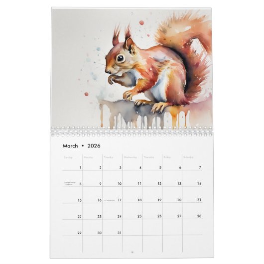Calendrier Amis de la forêt aquarelle (Mar 2026)