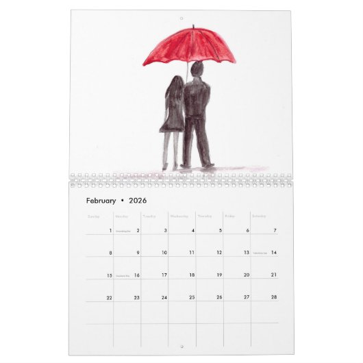 Calendrier Amour couple Mariage Anniversaire mignon Date Nom (Feb 2026)