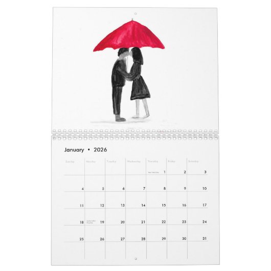 Calendrier Amour couple Mariage Anniversaire mignon Date Nom (Jan 2026)