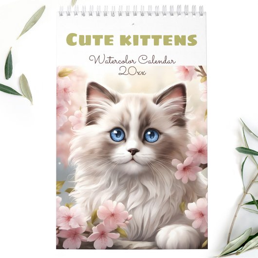 Calendrier Amoureux de les chats Cute Kittens Aquarelle saiso