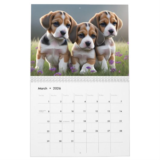 Calendrier Amoureux des chiens chiot (Mar 2026)