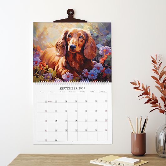 Calendrier Amoureux des chiens de Dachshunds et de Fleurs
