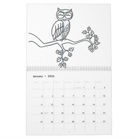 Calendrier amusant : Oiseau de Chouette (Jan 2026)