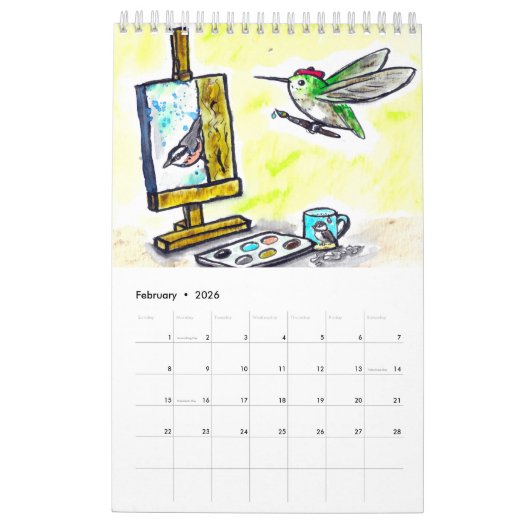 Calendrier Amusement avec les oiseaux (Feb 2026)