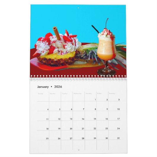 Calendrier Ananas et crème glacée avec un smoothie de fruits (Jan 2026)