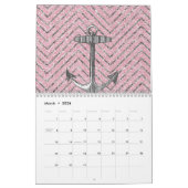Calendrier Ancre argentée rose Girly de motif de Chevron de (Mar 2026)