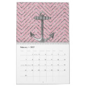 Calendrier Ancre argentée rose Girly de motif de Chevron de (Feb 2027)