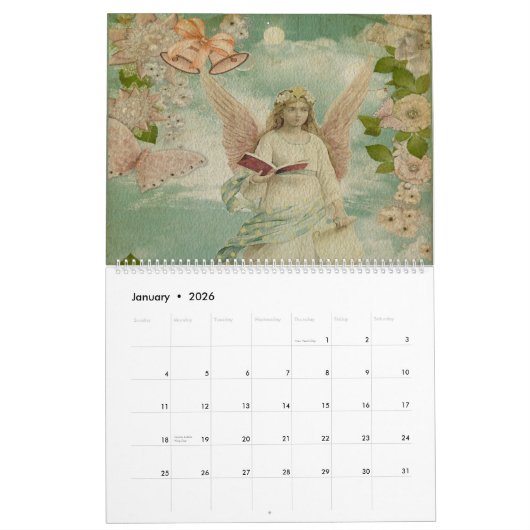 Calendrier Angel Fleurs blanches Ciel bleu (Jan 2026)