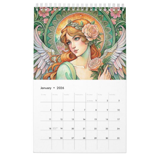 Calendrier Anges de Pâques en style Art Nuovo 2024 (Jan 2026)