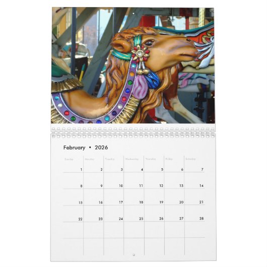 Calendrier Animaux carrousels, Chat Horse Grenouille coq (Feb 2026)