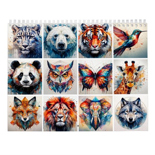 Calendrier Animaux d'aquarelle Abstraits (Dos)