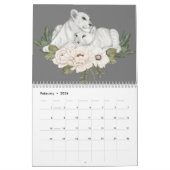 Calendrier Animaux sauvages Gris Floral Aquarelle d'hiver (Feb 2026)