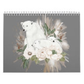 Calendrier Animaux sauvages Gris Floral Aquarelle d'hiver (Protection)