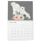 Calendrier Animaux sauvages Gris Floral Aquarelle d'hiver (Jan 2026)