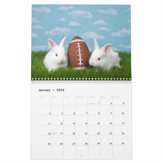 Calendrier Année des lapins albinos (Jan 2026)