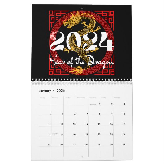Calendrier Année du Dragon 2024 Zodiac chinois (Jan 2026)